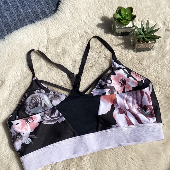 Zella Sports Bra Floral Print Front Cris Cross Size Small - Picture 2 of 10